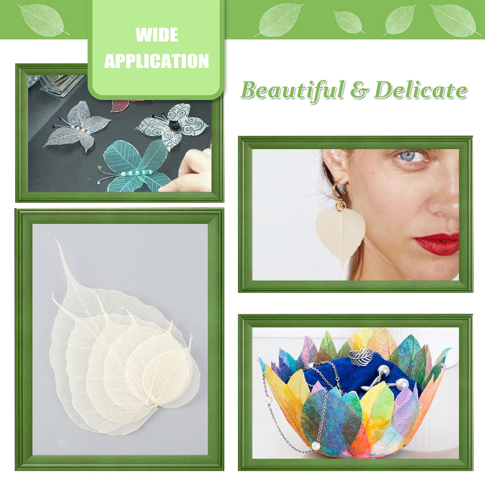 Getrocknete gepresste Skelettblätter für Harz, 42 Stück, weiß, natürlich, echt, trocken, BodhiSkelett-Blattadern für Harzkunst, DIY, Basteln, Karten, Scrapbooking, Handyhülle, Hochzeitsdekoration
