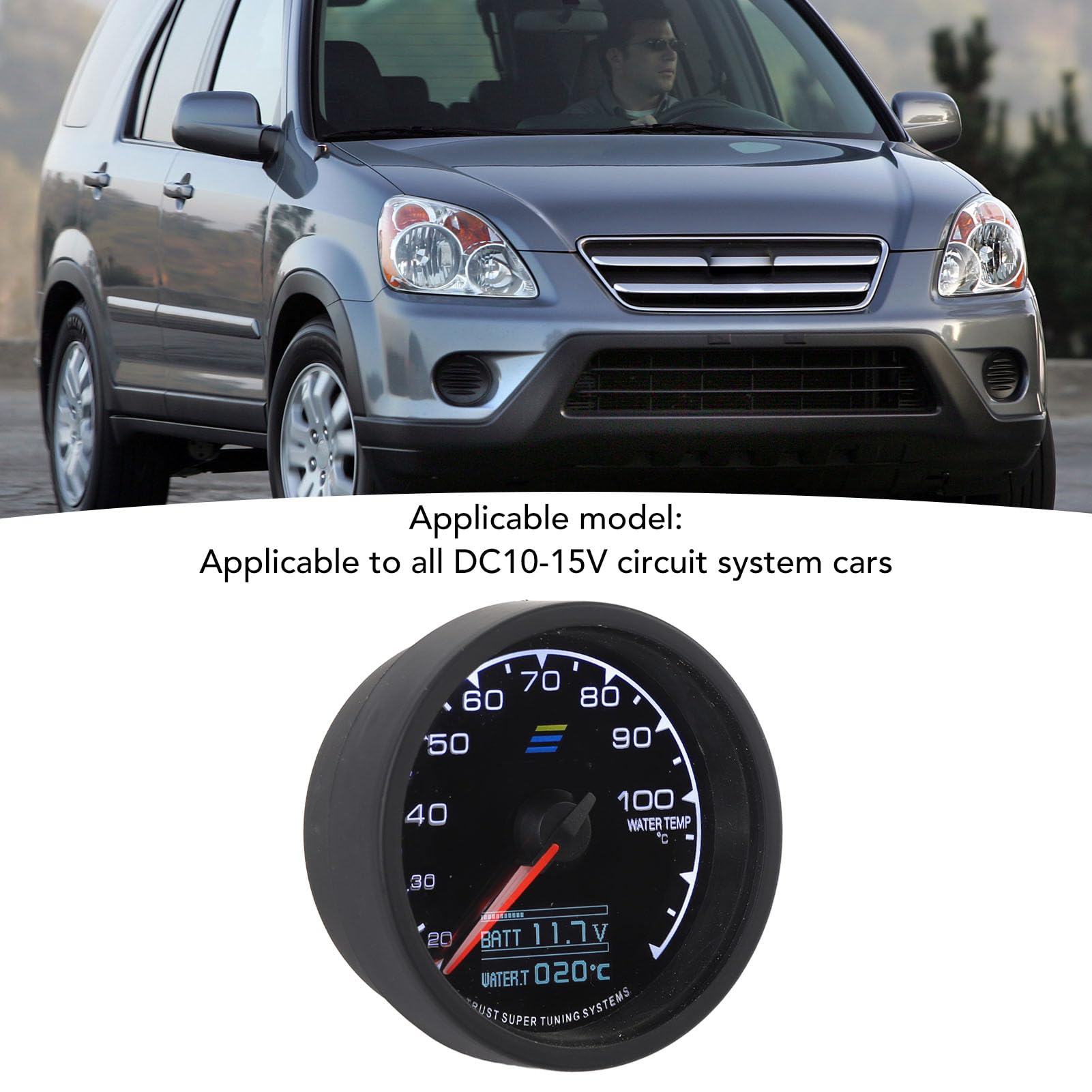 Indicatore Temperatura Acqua per Auto 68 Mm, Puntatore DC10-15V Indicatore Temperatura Acqua Digitale Misuratore per Auto, Opzioni Doppio Display, Termometro Digitale per