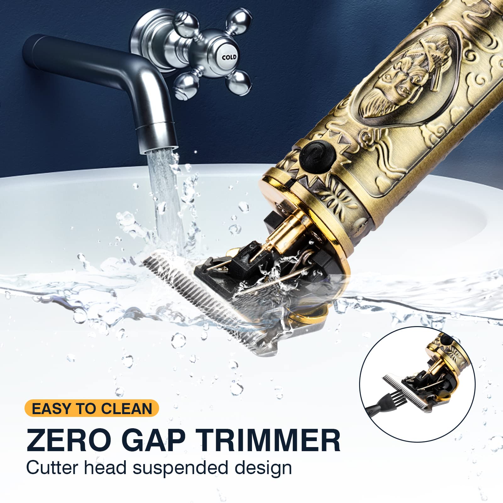 Macchinetta per Capelli Taglia Uomo Professionale Senza Fili Trimmer Capelli Barba e Capelli 0 mm Elettrico Regola Hair Clipper Ricaricabile Usb e Incisione Silenzioso Gold Trimmer Vintage T9