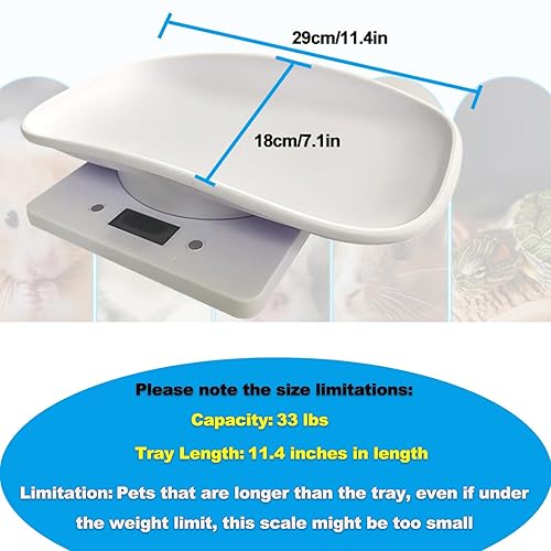 Miniatura 7 de Báscula digital LCD multifunción para cachorros con 15 collares de cachorros, cinta métrica y cortauñas, báscula de bebé para perros pequeños, gatos