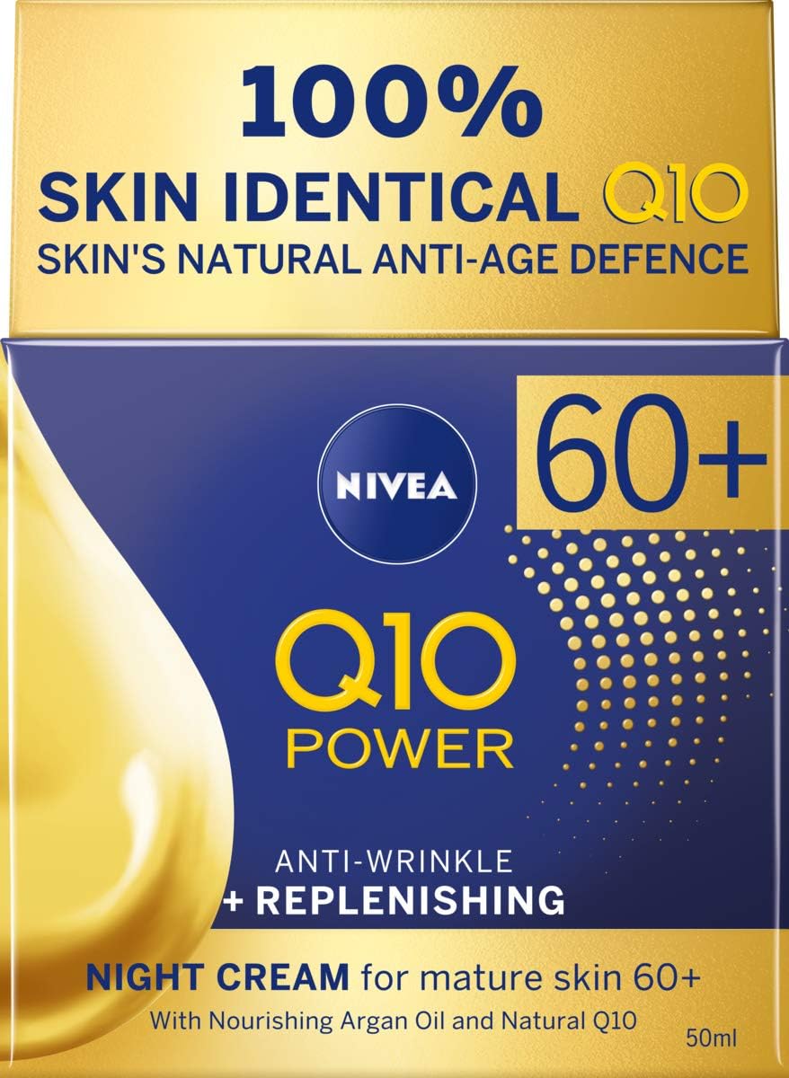 NIVEA Q10 Anti-Wrinkle 60+ Extra Nourishing Night Cream (50ml), Nourishing Night Cream Reduces Deeps Wrinkles