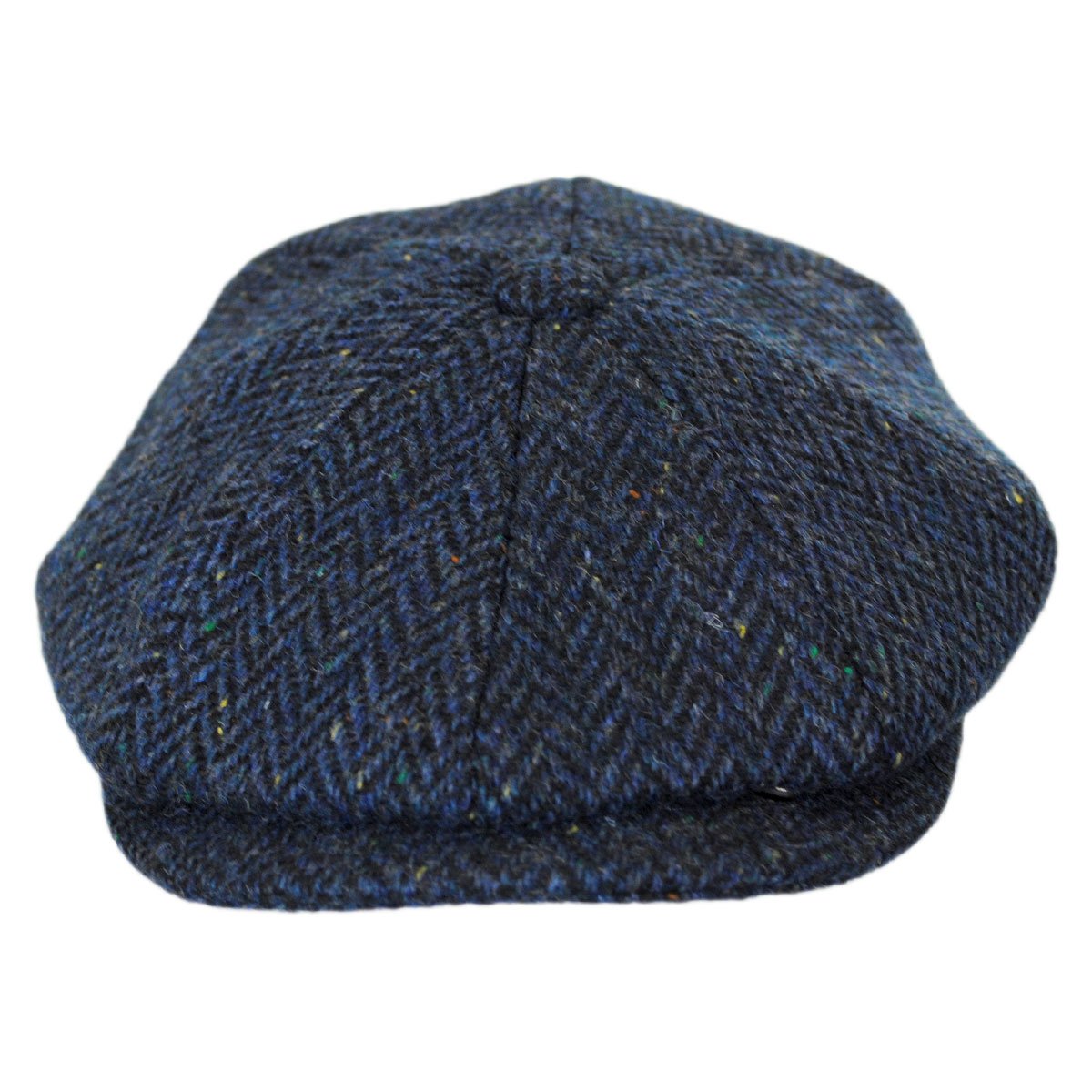 Cambridge Herringbone Wool Newsboy Cap (Small, Navy Blue)