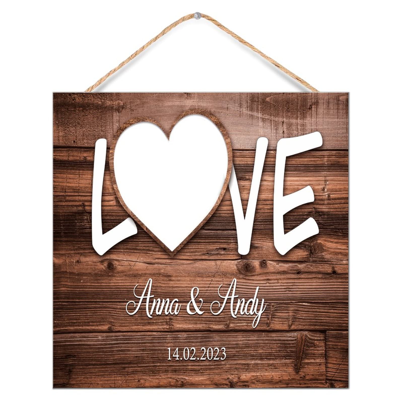 Letrero de madera corazón decorativo para bodas y paredes de salones rústicos