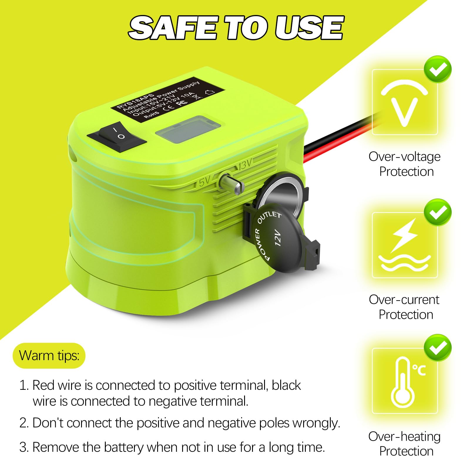 Convertidor reductor para batería Ryobi de 18 V, adaptador de batería de ruedas eléctricas, adaptador de enchufe para encendedor de cigarrillos, adaptador de bricolaje, regulador de voltaje
