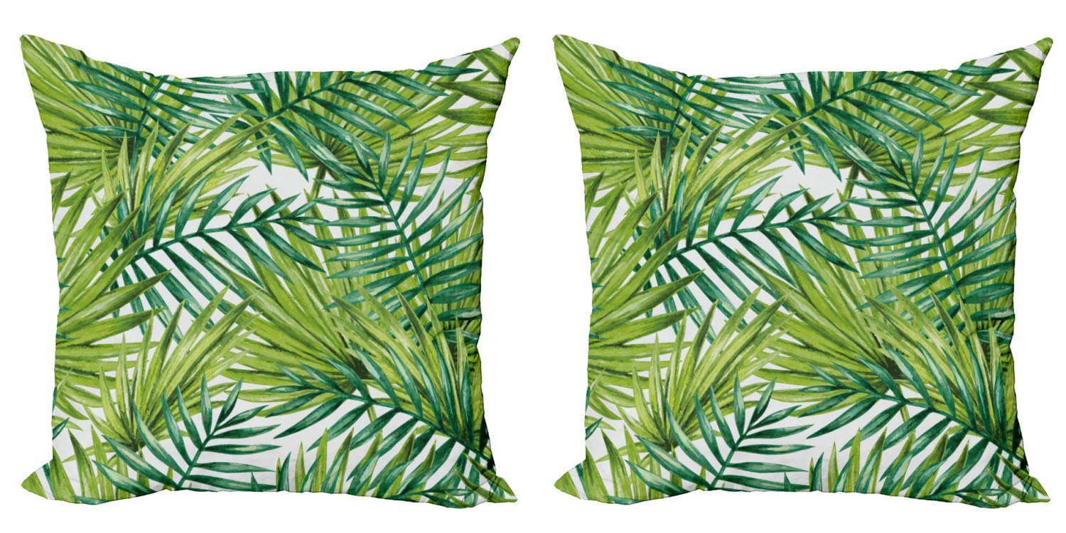 ABAKUHAUS Planta Set de 2 Fundas para Cojín, Ilustración de Color Natural, con Estampado en Ambos Lados con Cremallera, 60 cm x 60 cm, Helecho Verde Verde Lima