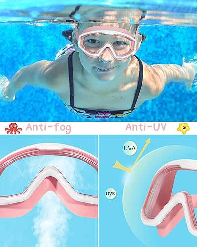 Miniatura 4 de Water Space Paquete de 2 gafas de natación para niños y niñas de 3 a 15 años, visión amplia, antivaho con protección UV e impermeables