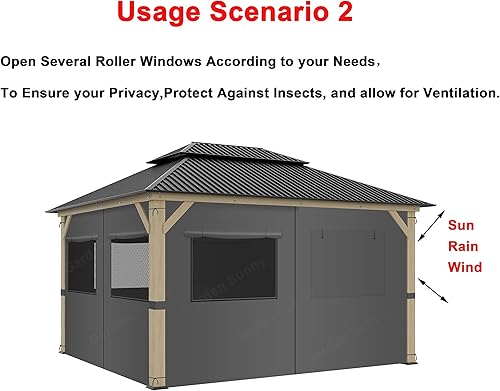 Miniatura 9 de Garden Sunny 2 paneles de 10 x 10 pies, cortinas universales de repuesto para glorieta de privacidad, cortinas de sombra, protección de paredes