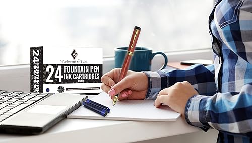Miniatura 8 de Wordsworth & Black Paquete de 24 repuestos de tinta para pluma estilográfica, juego de 24 cartuchos de tinta azules, tamaño estándar internacional,