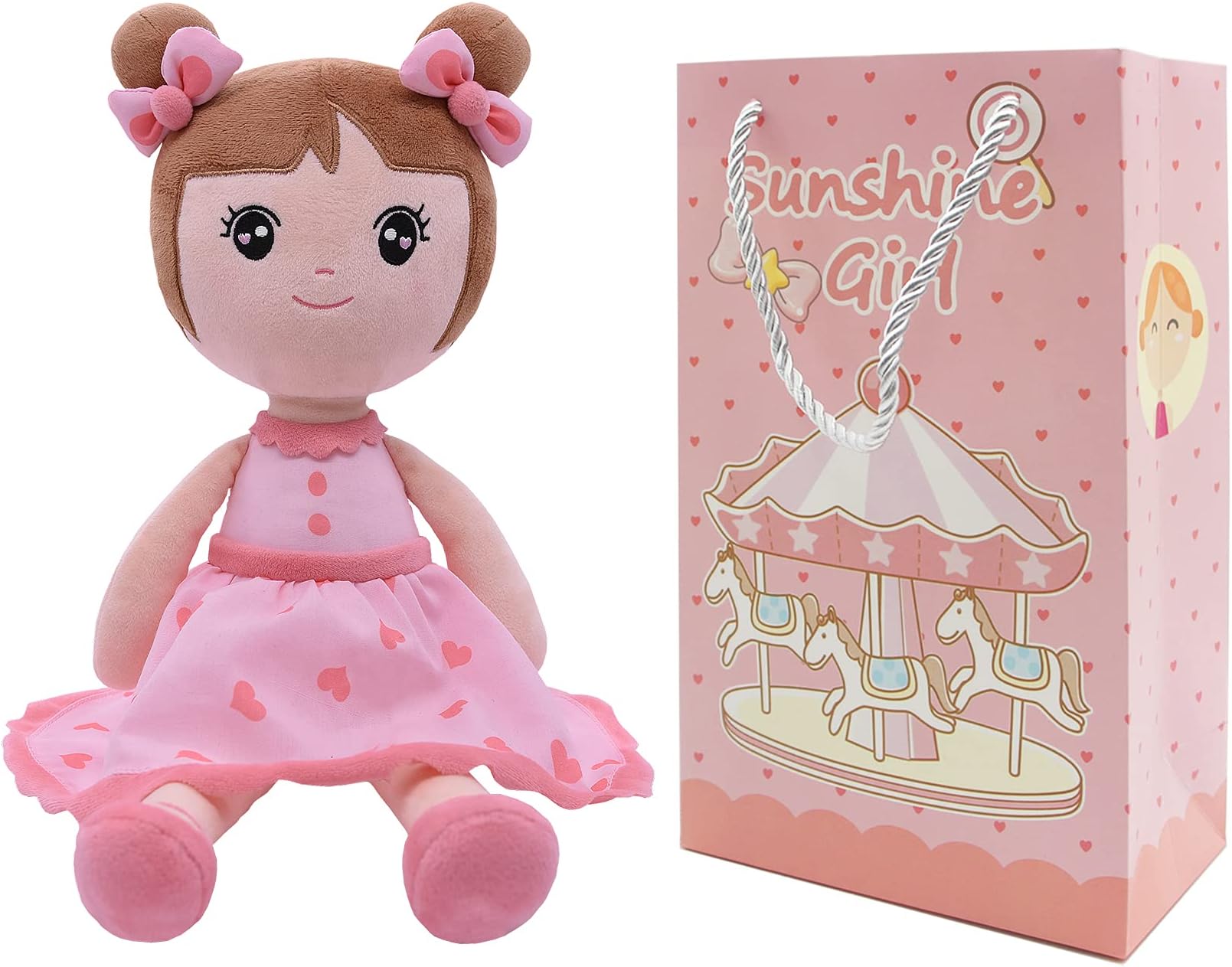 Conzy Stuffed Baby Doll Gifts for Girl 44CM Super Soft Buddy Cuddly Baby Girl Plush Toy Gifts wtih Gift Bag 17.3 Inches in Standing (Pink)
