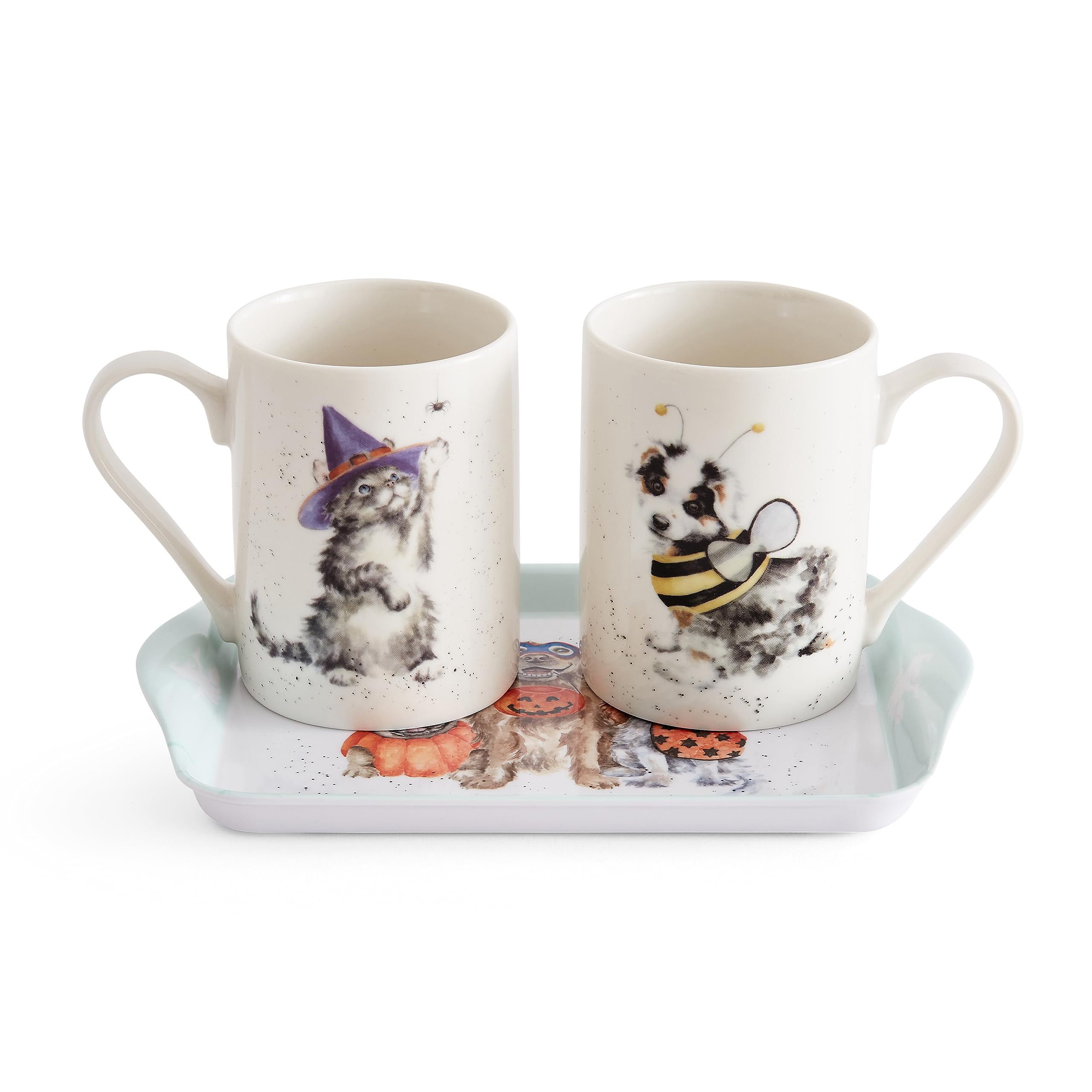 Royal Worcester Wrendale Deigns Halloween Cat and Dog Mug and Tray Set