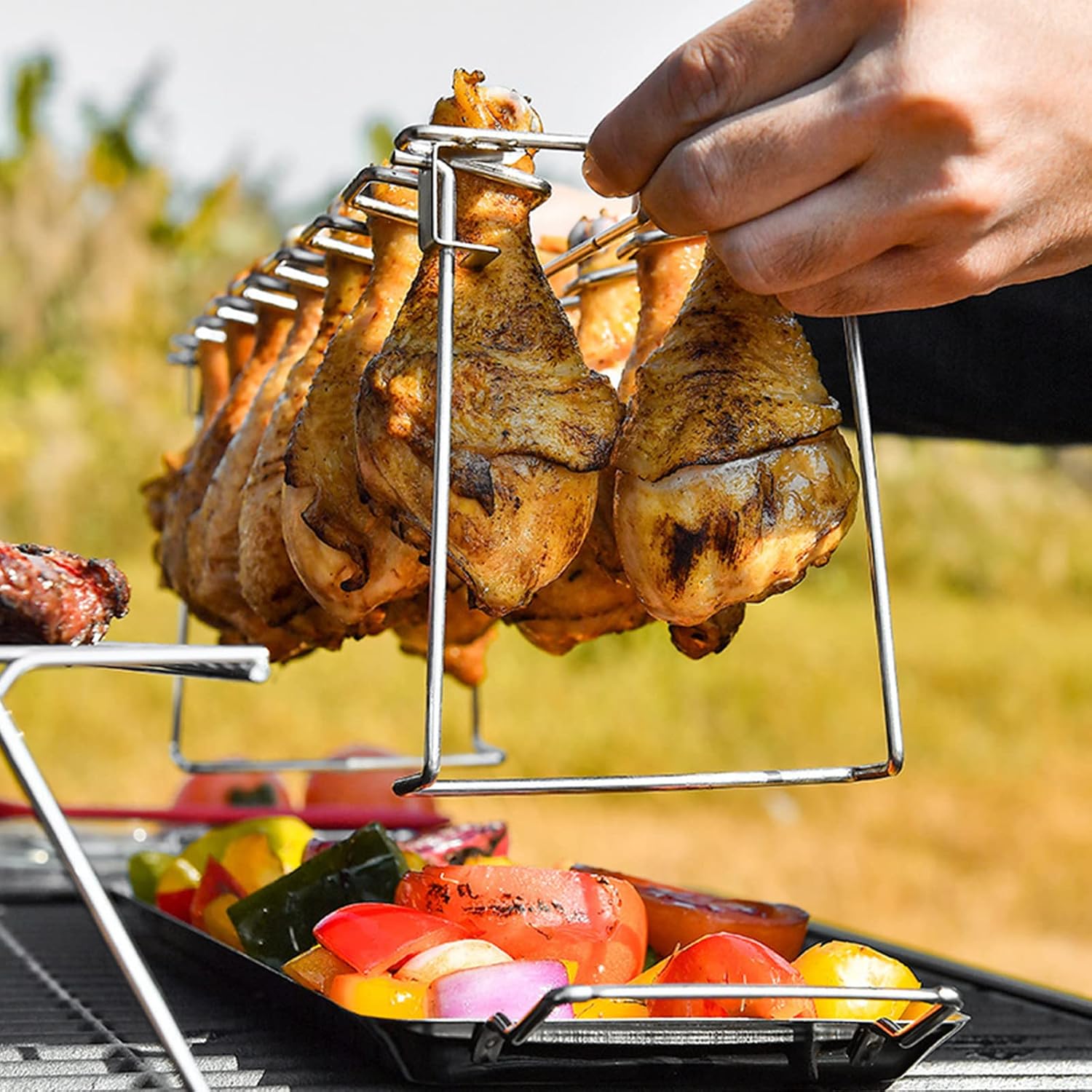 Bounbay Chicken Leg Wing Grill Rack 14 Slots Stainless Steel Metal