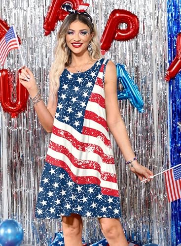 July 4Th Women Beach Summer Mini Sundress Patriotic Swing Casual Tank Dress Usa Stars Flag M #TOP3
