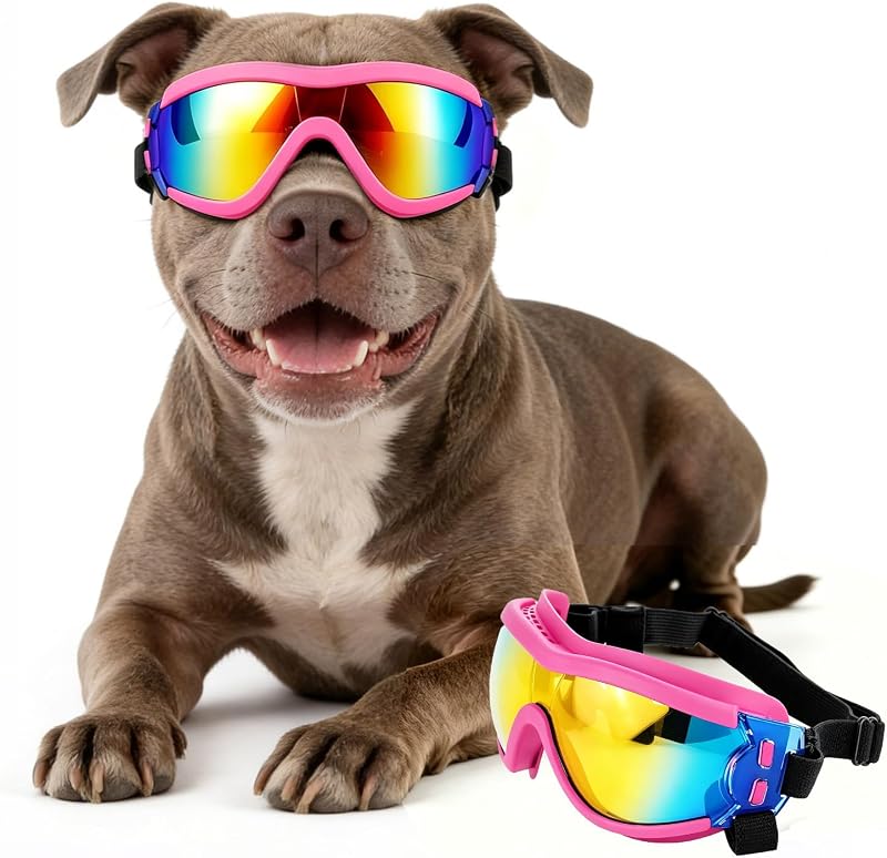 Óculos de Sol para Cães de Raças Médias e Grandes PETLESO com Lentes Antirreflexo e Alças Ajustáveis, Rose L