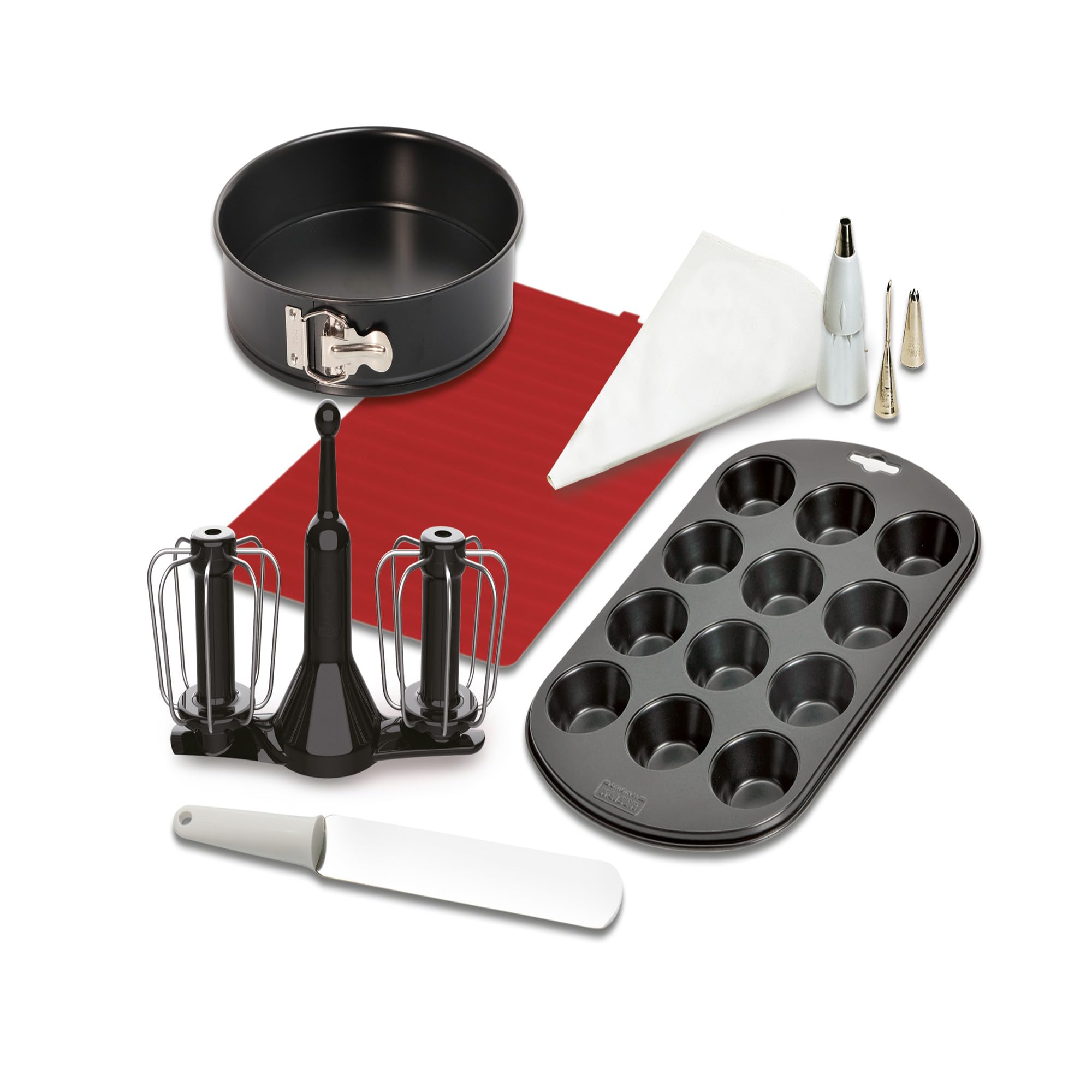 Moulinex XF389010 Kit Pâtisserie pour Robot Cuisine Companion 6 Accessoires Fouet Moules à Manqué et à Muffins Set de Poches à Douilles Tapis Silicone Spatule Flexible
