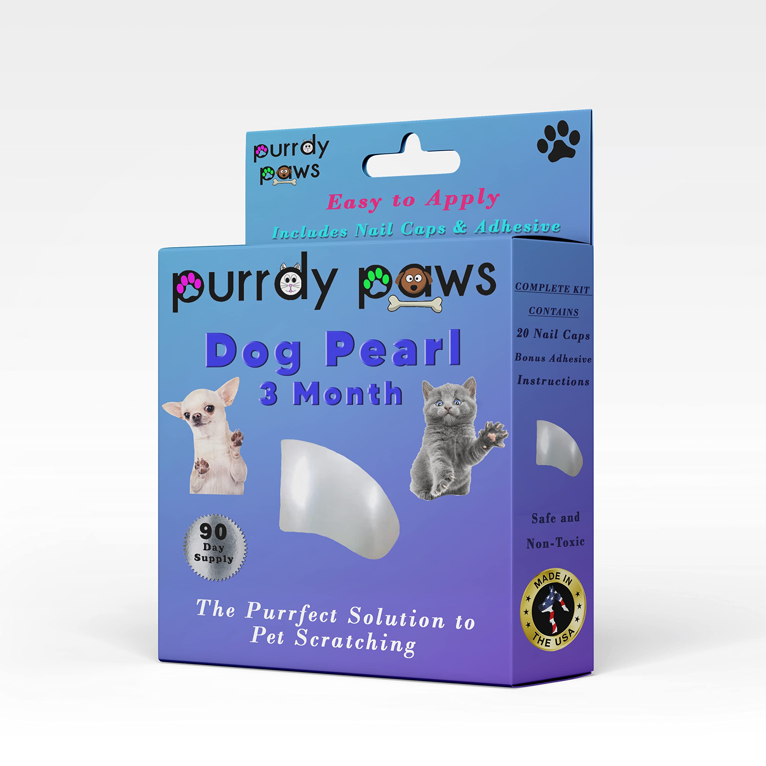 Purrdy Paws 3 Month Supply Soft Nail Caps for Dog Claws Pearl Small