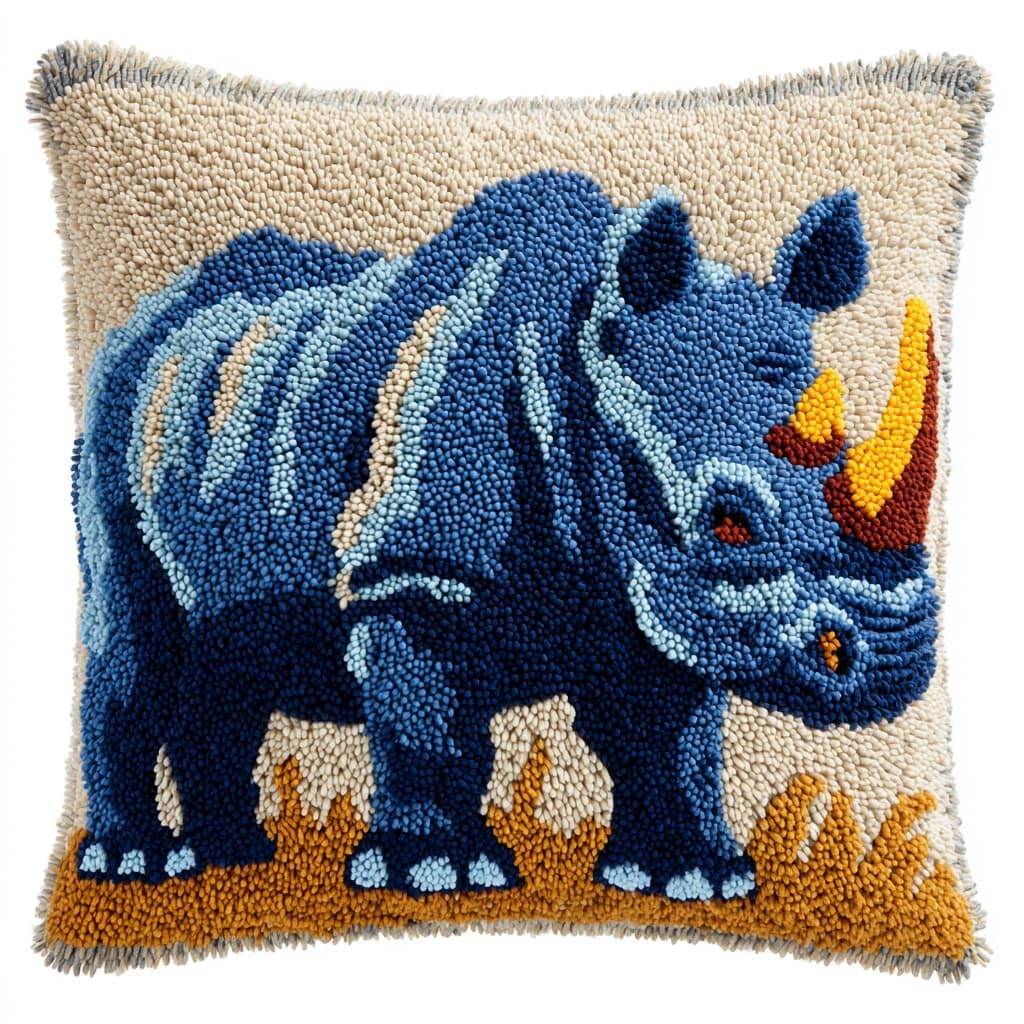 WallustrioaW Latch Hook Kits Pillow,Animal Rhinoceros