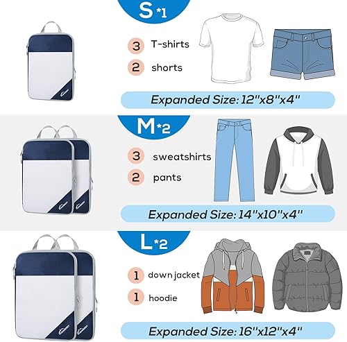 Miniatura 4 de PACKINGCOZY Cubos de embalaje de compresión para viajes, juego de 5 cubos de embalaje esenciales de viaje, organizadores de embalaje compresibles