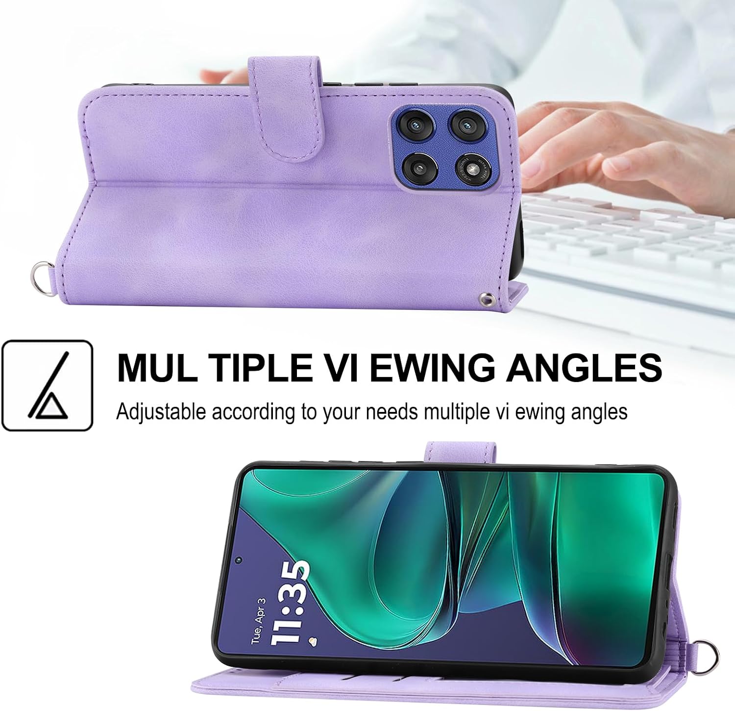 Wallet Case for Motorola Moto G Stylus 5G 2025 with Wrist Strap Crossbody Shoulder Strap, Embossed Leather Flip Credit Card Holder Stand Accessories Cell Phone Cover for G5 Women Girls Purple