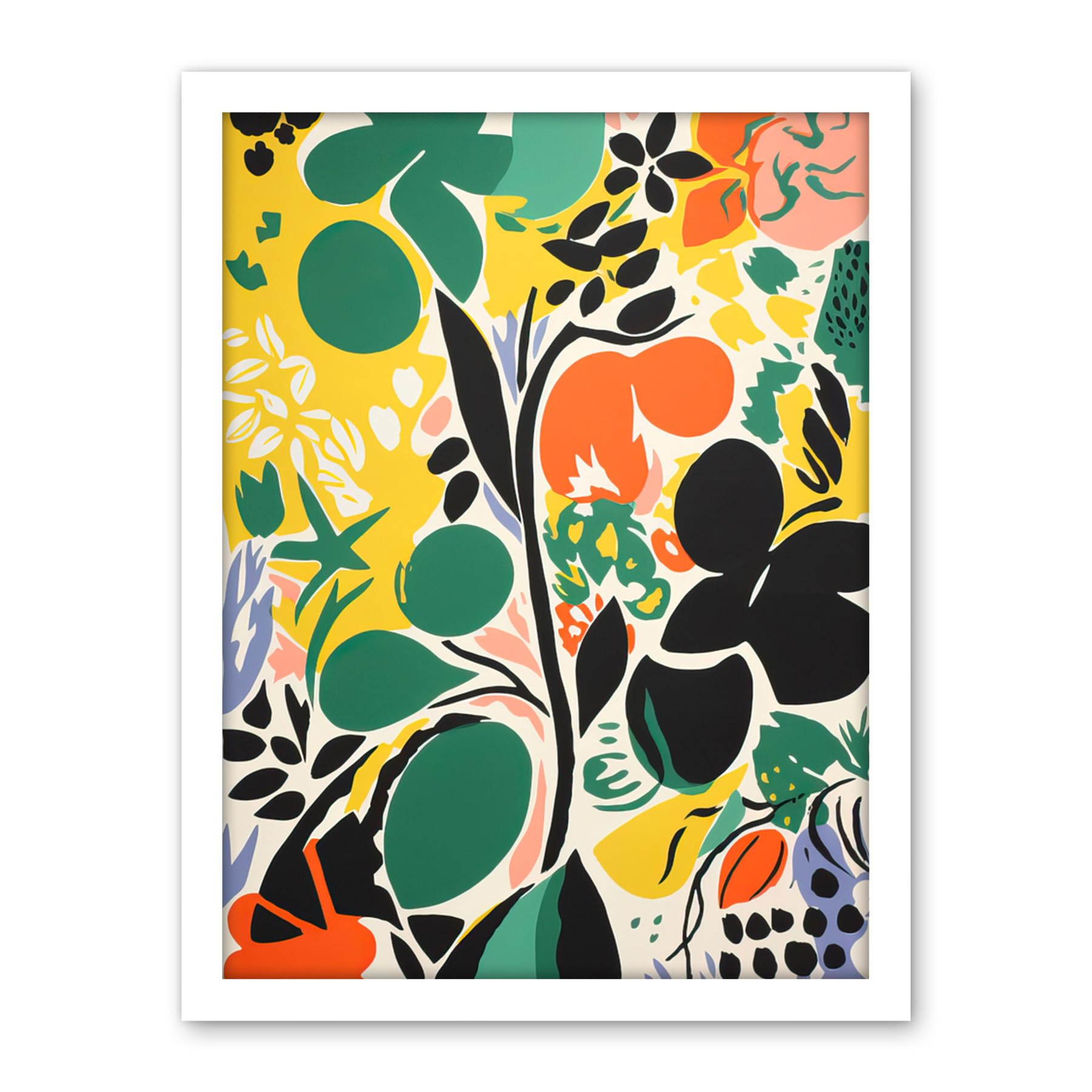 Artery8 Henri Matisse Inspired Botanical Garden Acrylic Painting Abstract Bright Shapes Artwork Framed Wall Art Print 18X24 Inch