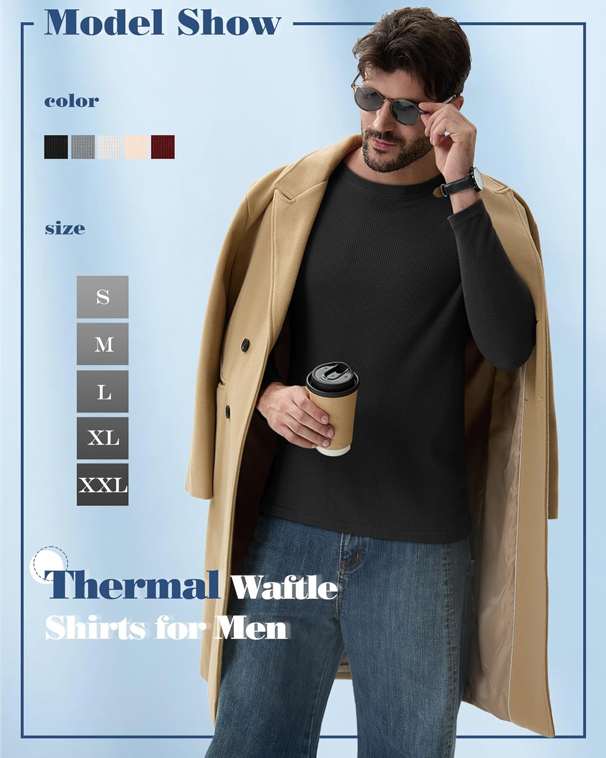 5 Pack Thermal Waffle Shirts for Men, Crew Neck Long Sleeve Casual Pullover Underwear Textured Knit Tops - Image 3