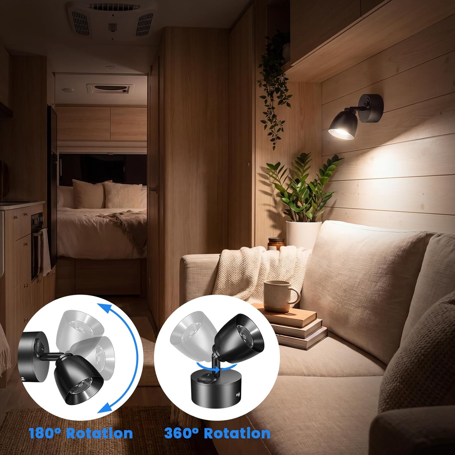Luxvista 12V RV Beside Reading Light - Rotatable 12 Volt LED Interior Light Wall Sconce Reading Spotlight for Bedside Lamp, RV, Caravan, 5th Wheel or Vehicles Warm White