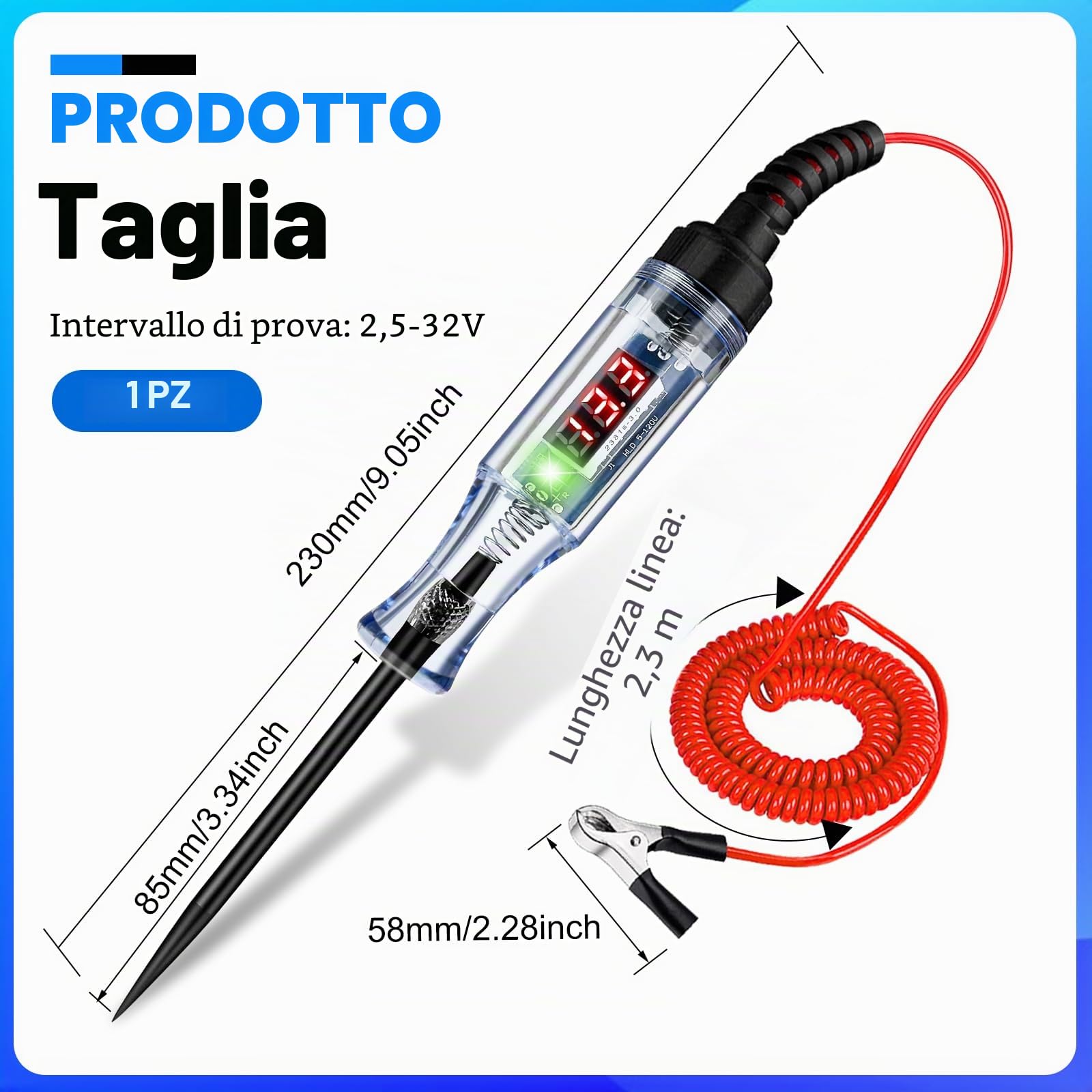 Fusibili Tester per Circuiti Auto, 2,5-32 V Tester per Circuiti Elettrici con Display Digitale a LED, 10 Tipi di Fusibili per Auto per Circuiti, Interruttori