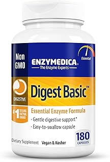 Enzymedica Digest Basic, Essential Enzyme Formula, Gentle Meal Digestion, Reduces Gas and Bloating, 180 Capsules (FFP)