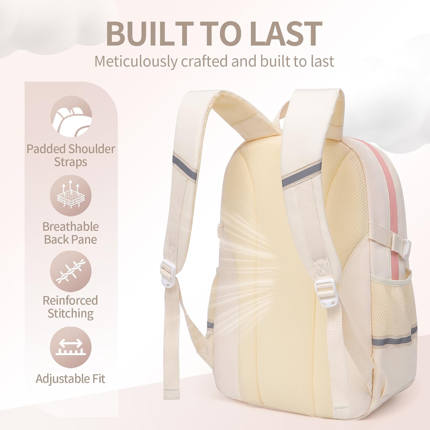 Girls Backpack Student Laptop Book Bag with Multiple Pockets for Teen Kids Elementary Middle School Travel Daypack Beige - Image 3