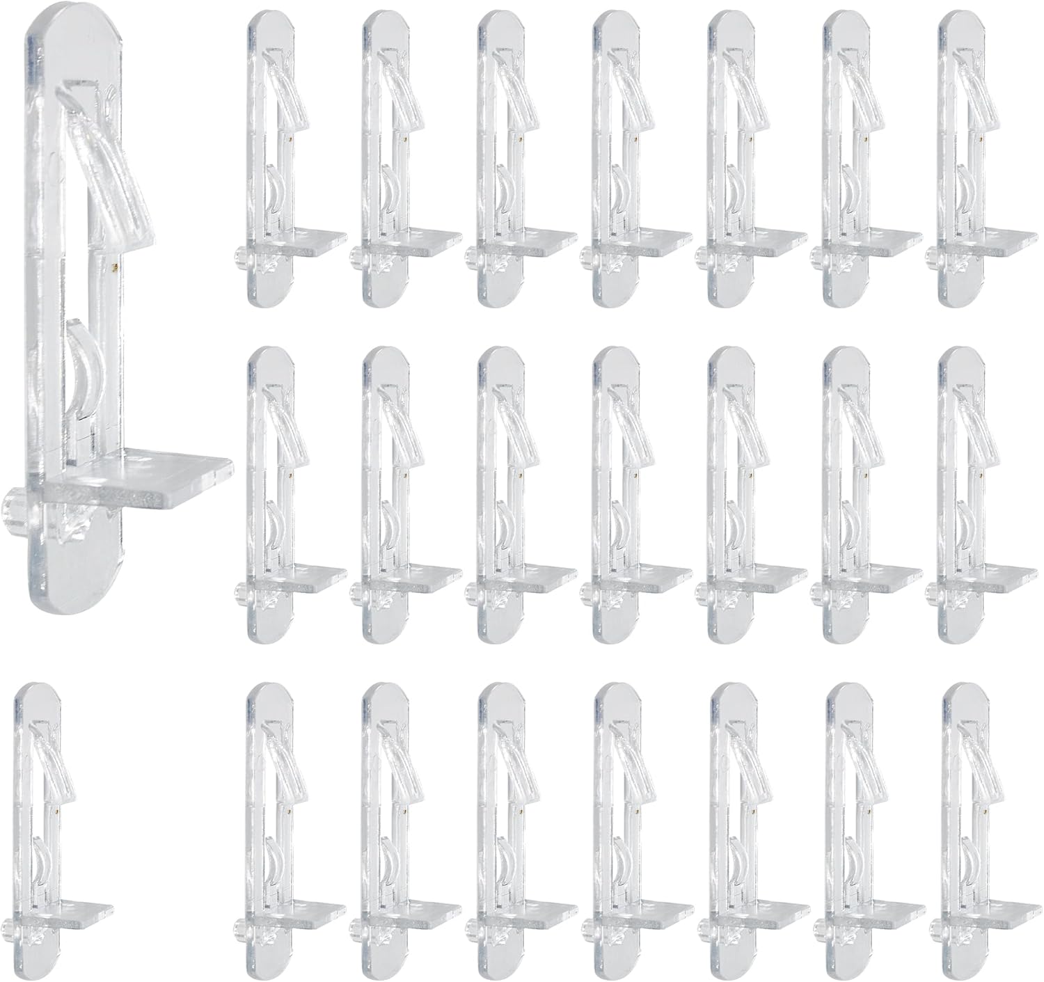 Clear Locking Shelf Pegs, Shelf Pins & Clips, 6mm Peg x 3/4" Thick Plastic Shelf Supports for Kitchen Cabinets, Wood Shelving - 24 PCS