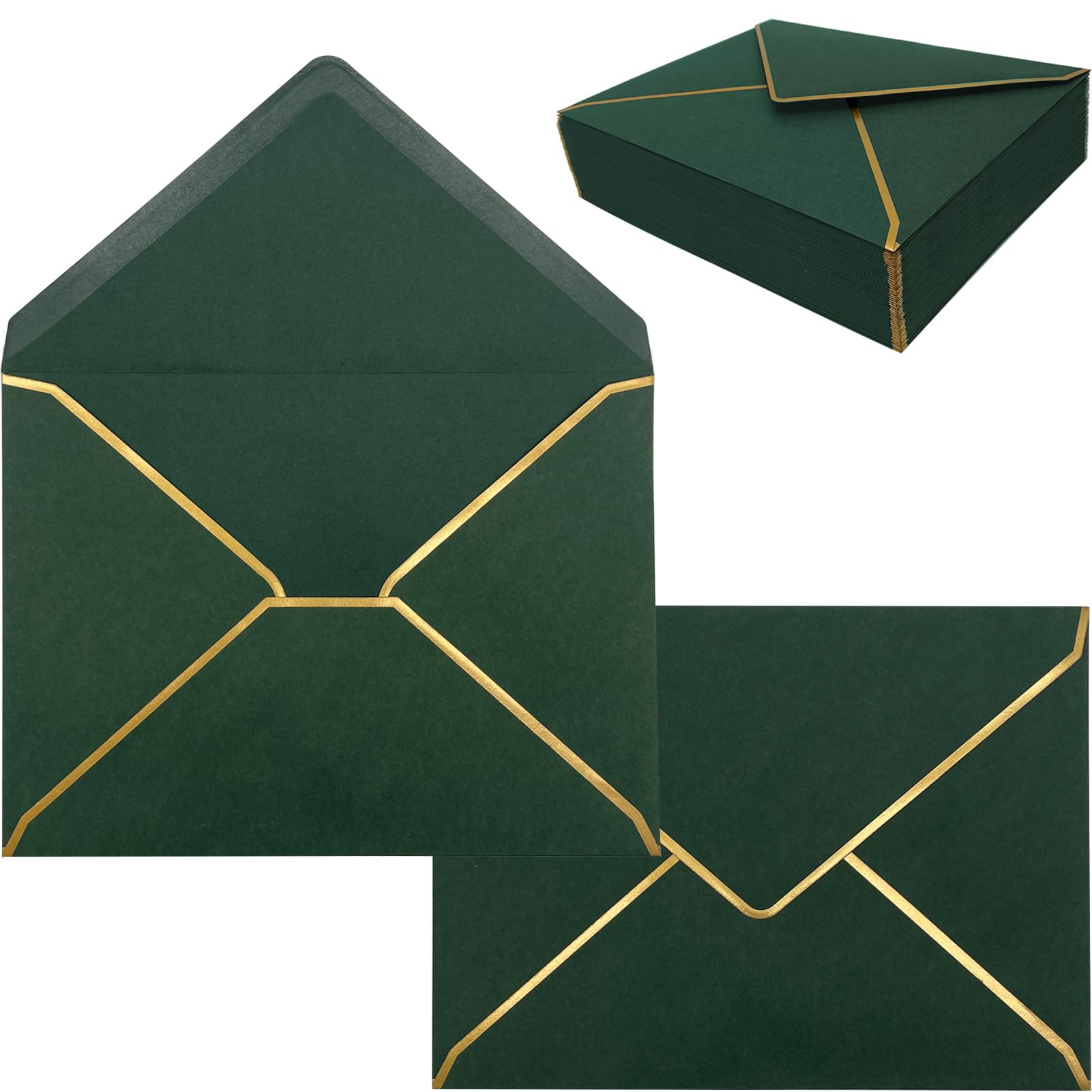 50 Pack 5x7 Envelopes for Invitations with Gold Border, Self Adhesive A7 Envelopes with V-Flap for Greeting Cards, Invitation Envelopes for Wedding,