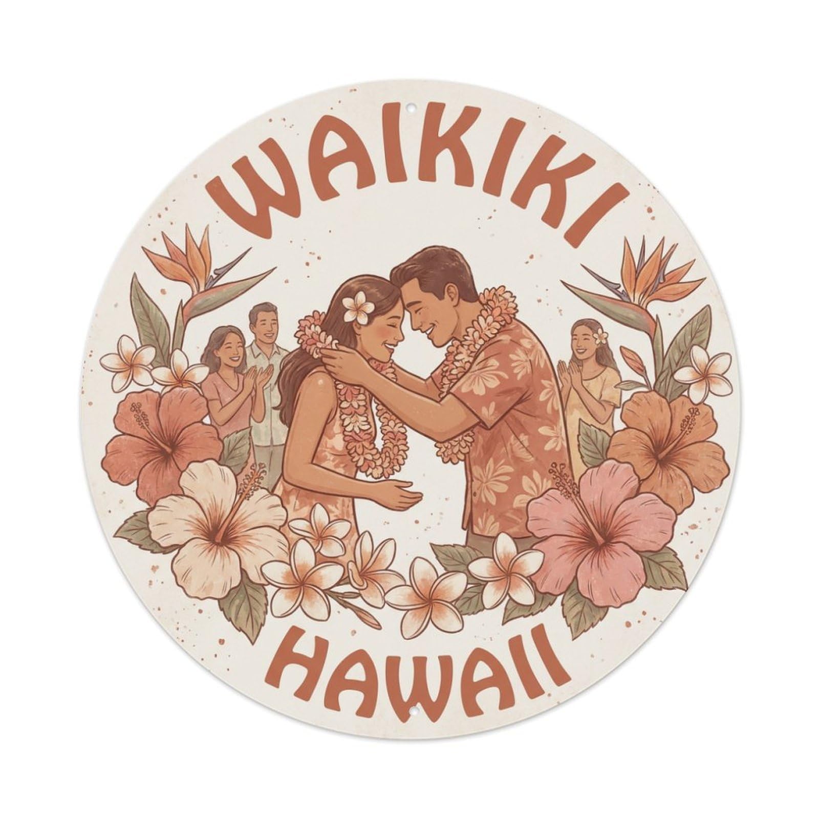 Vintage Travel Waikiki Hawaii Heart Metal Tin Sign