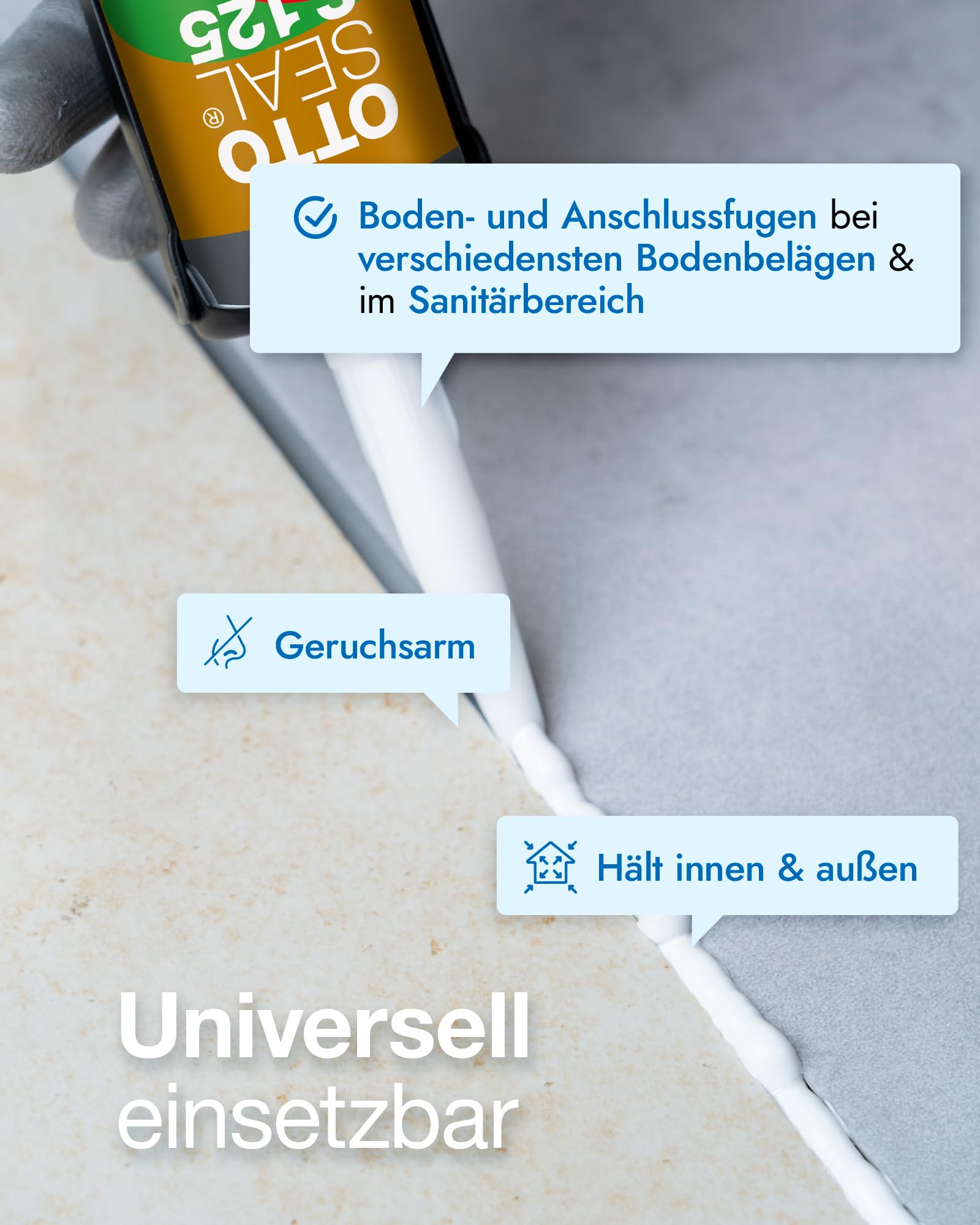 OTTOSEAL S 125 geruchsarmes Boden- & Sanitär-Silikon C7112 matt schwarz 310ml – Geruchsarm – Sicher gegen Schimmel – Ideal für Bad, Küche & Wohnbereich, innen wie außen