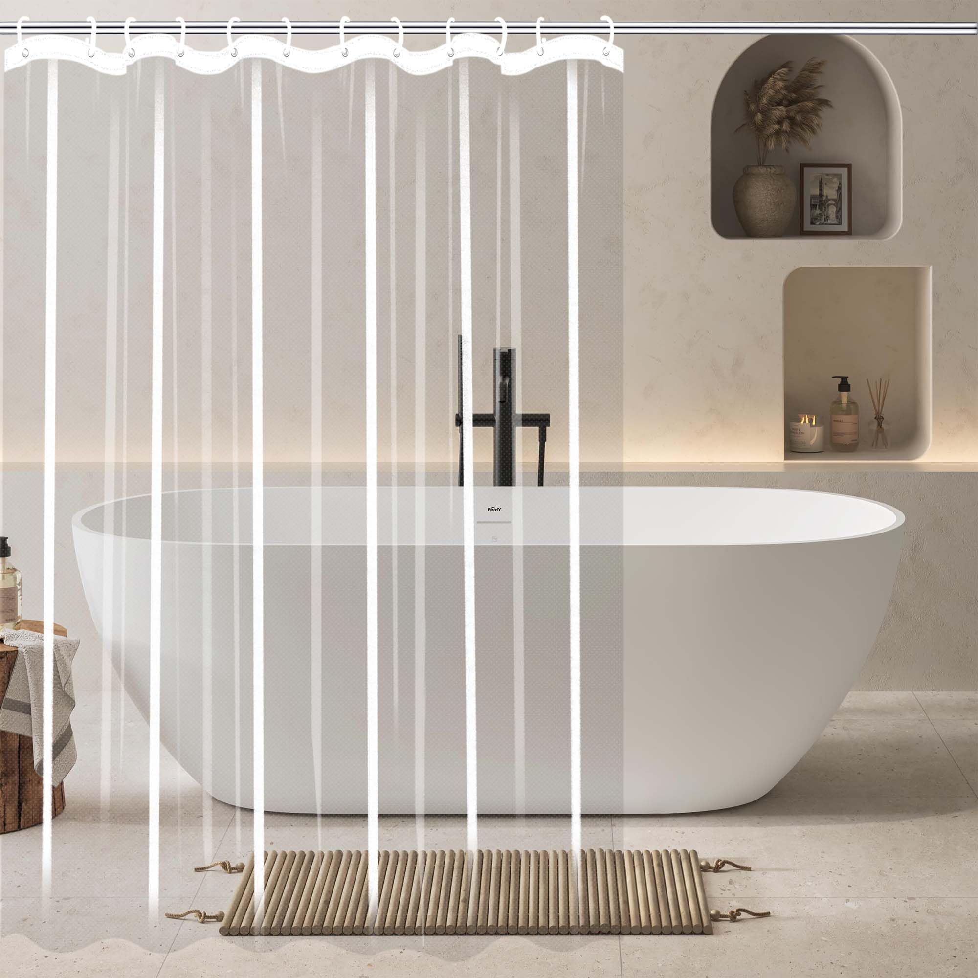 Rideau de douche lavable 275x150 cm transparent imperméable