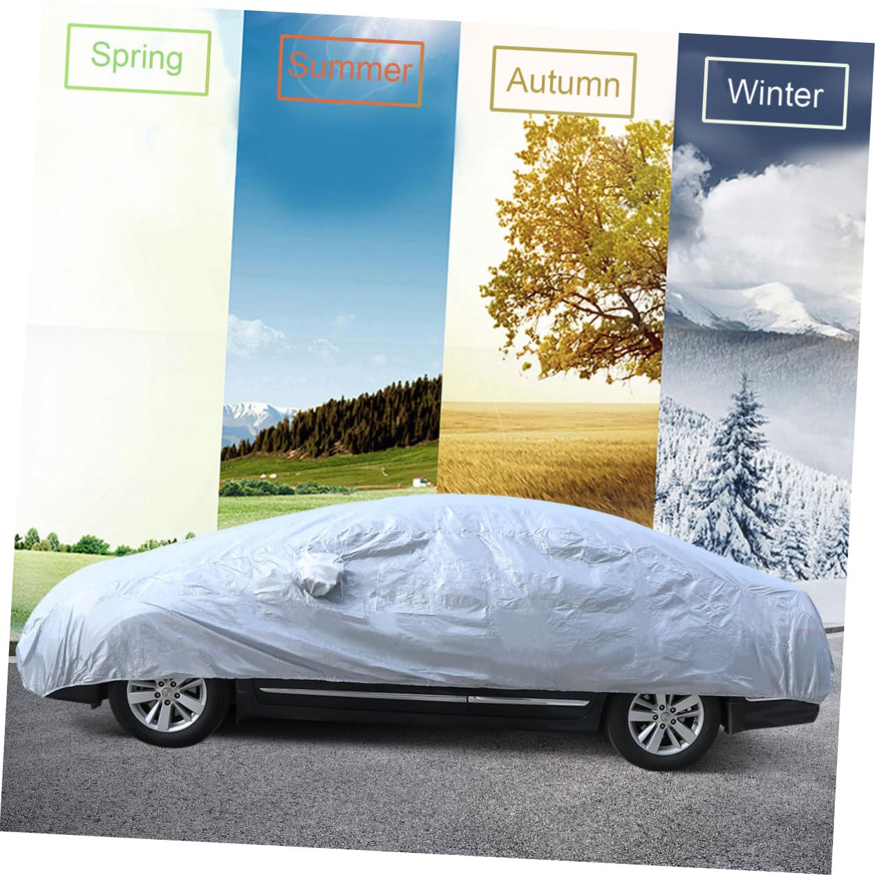 BUGUUYO XL Full Car Cover Silver Uv Outdoor and Scratch Easy to Store Breathable Car Shade for Use — view 2