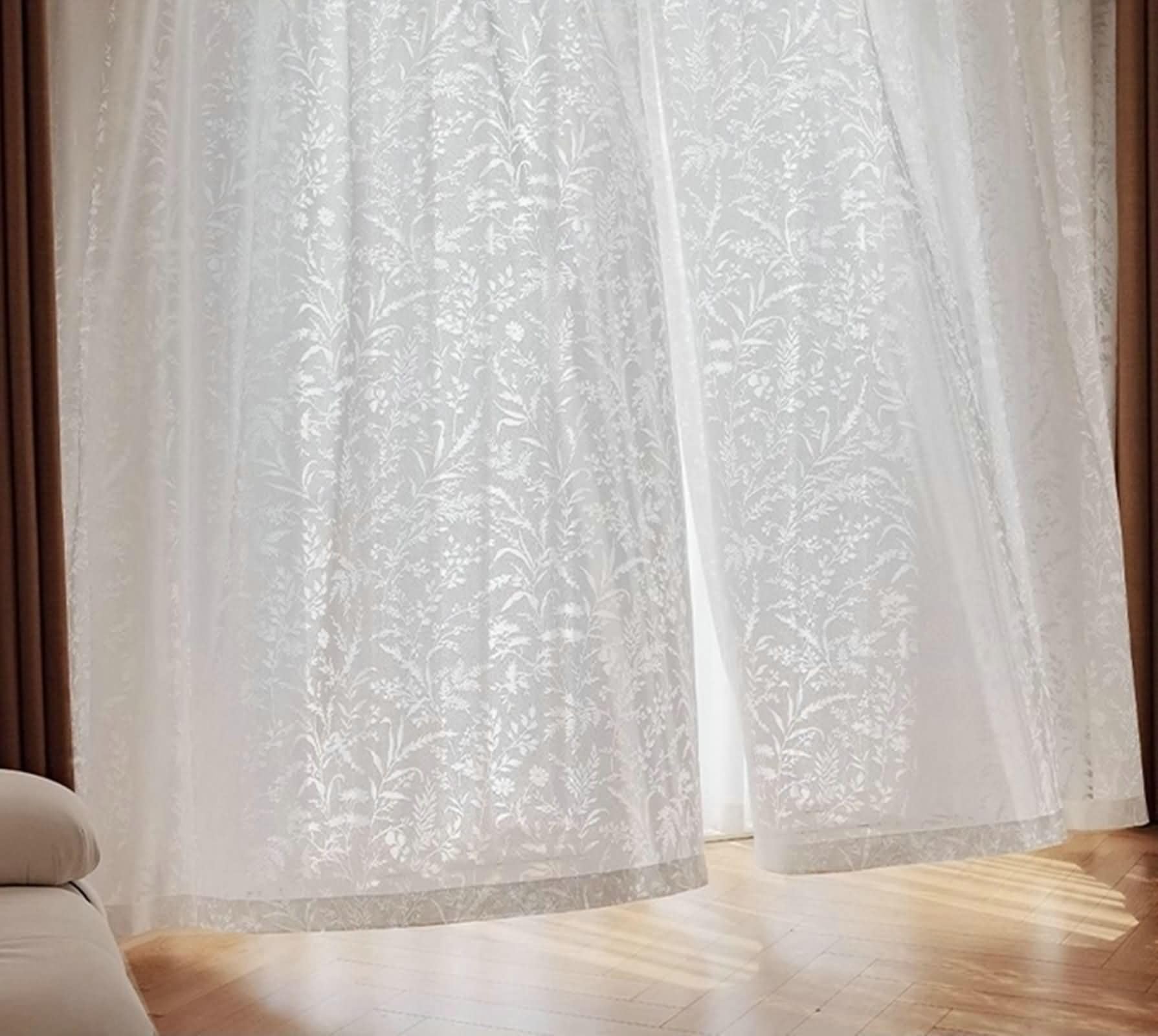 Homxi Curtains Semi-Sheer 2 Panel Set,2 x 42W x 63H inch,Drapes White for Study Flowers Leaves Printed Decorative Curtain Grommets