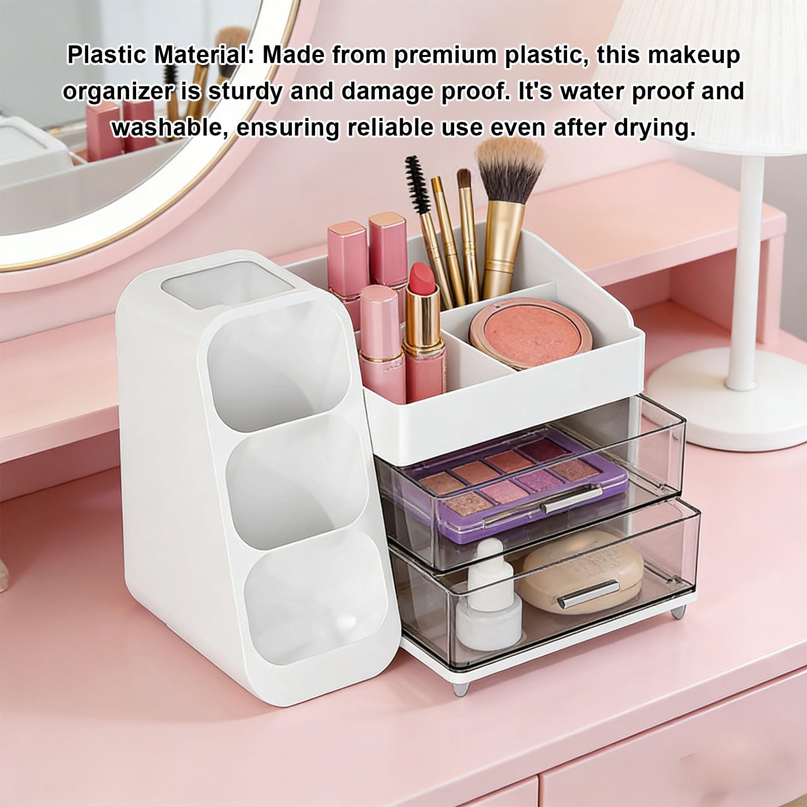 Focket Organizer per Trucco con Cassetti, Cassetti Trasparenti Scomparti Multipli Vetrina per Cosmetici in Plastica, Organizer per Cura della Pelle con Piedini Antiscivolo per Piano di Lavoro del