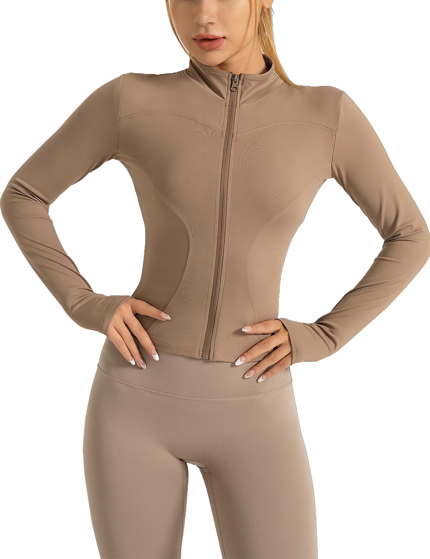 Veste de Sport Femme Léger Veste de Course et Fitness Respirante Avec Trou Pour Le Pouce Haut Zippé pour Yoga, Course à Pied et Gym