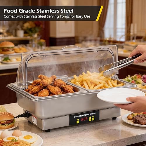 Miniatura 9 de Dyna-Living Platos eléctricos para bufé, 9.5 cuartos de galón de tamaño completo y tamaño medio, juego de bufé de 600 W, servidores y calentadores