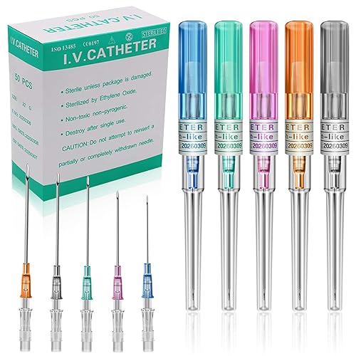 judero 50 agujas de perforación de catéter mixtas IV 14G 16G 18G 20G 22G agujas huecas para labios, lengua, vientre, ombligo, pezón, cartílago,