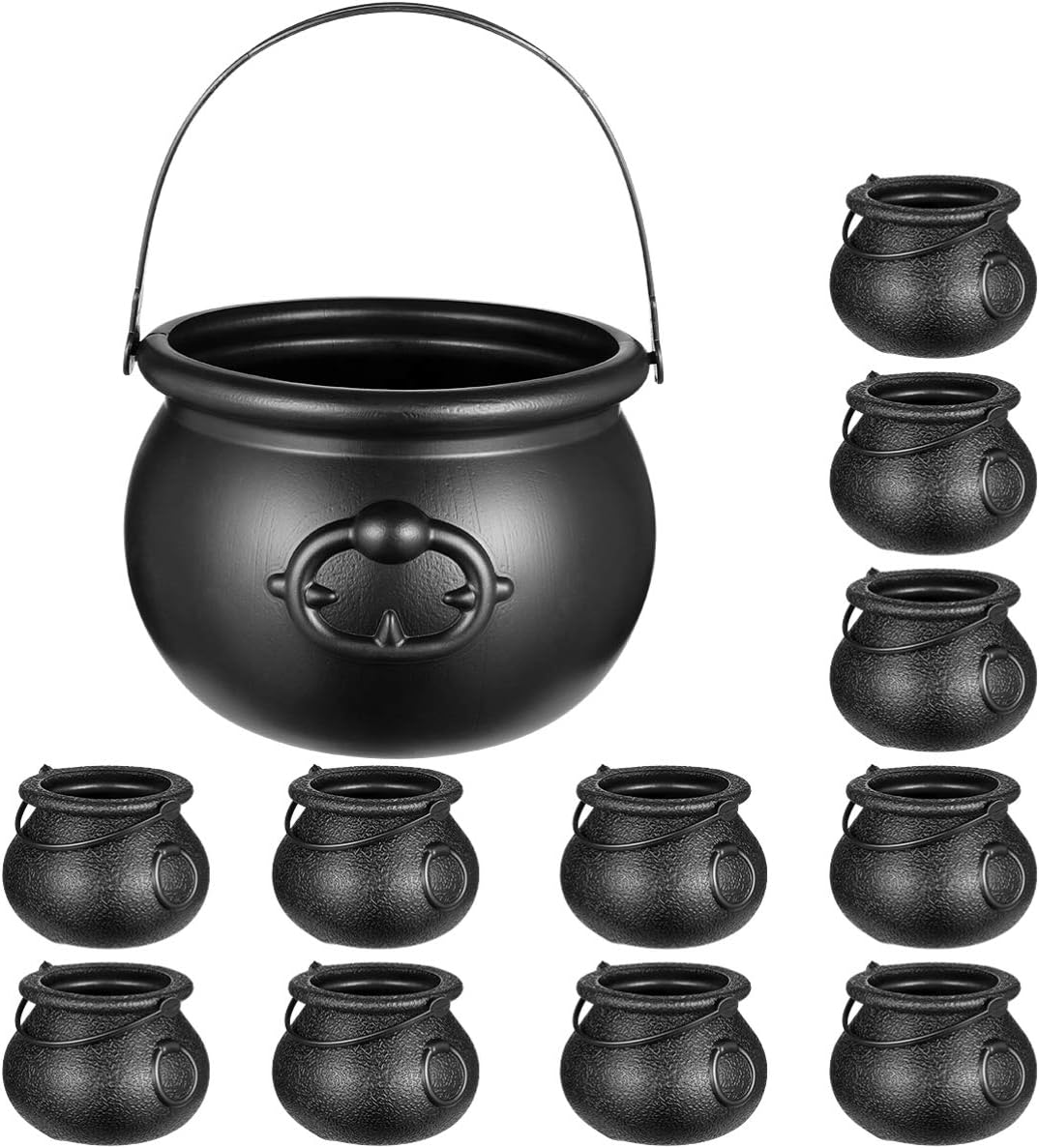 NUOBESTY12pcs Black Witch Cauldrons Halloween Black Cauldrons Candy Kettles Kids Portable Candy Jars Halloween Pots for Party Decoration -1pc Larger and 11pcs Smaller