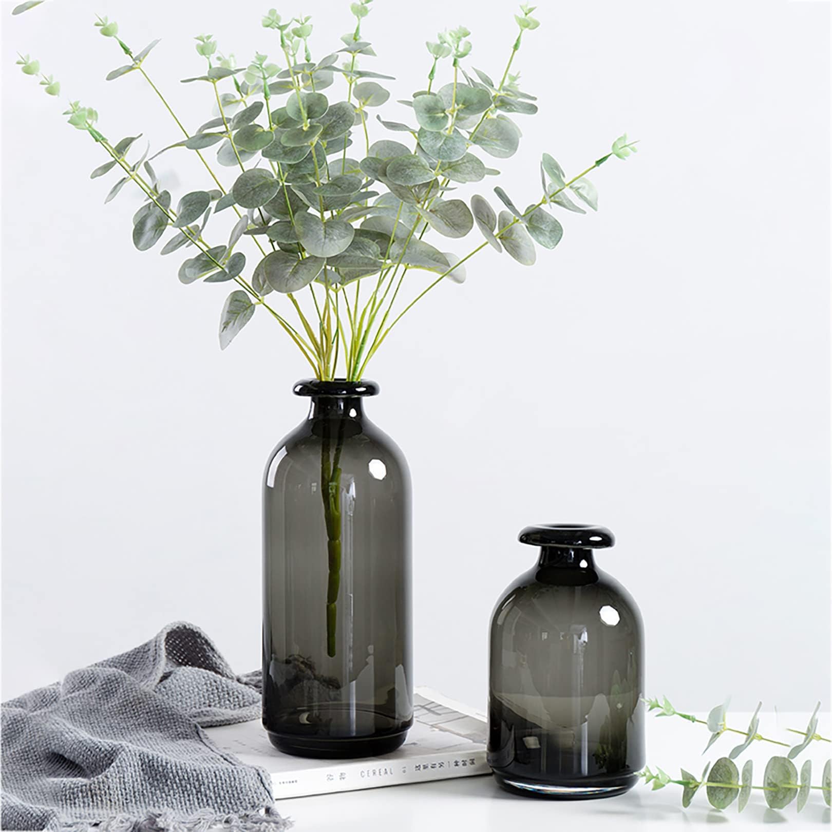 Cutfouwe Schwarze Glasvase für Blumen, Vasen für Tafelaufsätze, handgefertigte Kunstglasblumen, Couchtischdekorationen, Vase, groß und klein