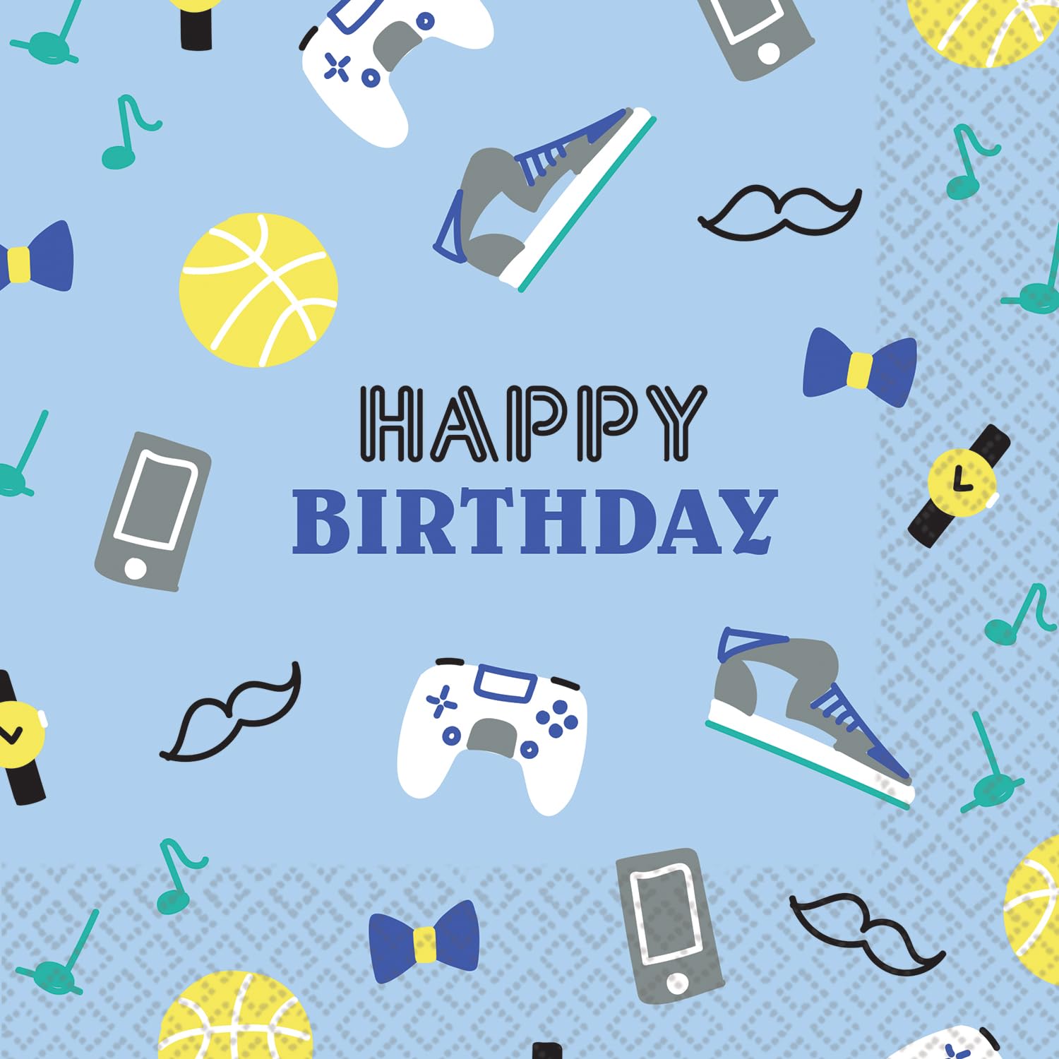 Riethmüller Serviettes Happy Birthday Blue, 33 cm x 33 cm, Pack of 16 - Large Paper Napkins with Saying for Birthday and Children's Birthday - Table Decoration