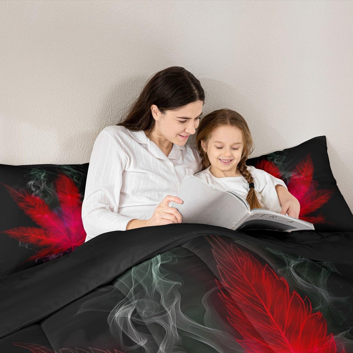 Marijuana Comforter Set Red Cannabis Leaf Printed Down Comforter, for Adult Women Teens Marijuana Weed Leaf Quilted Duvet Exotic Leaves Rustic Soft Duvet Insert Boho Trippy Hippie Theme Quilt, Queen