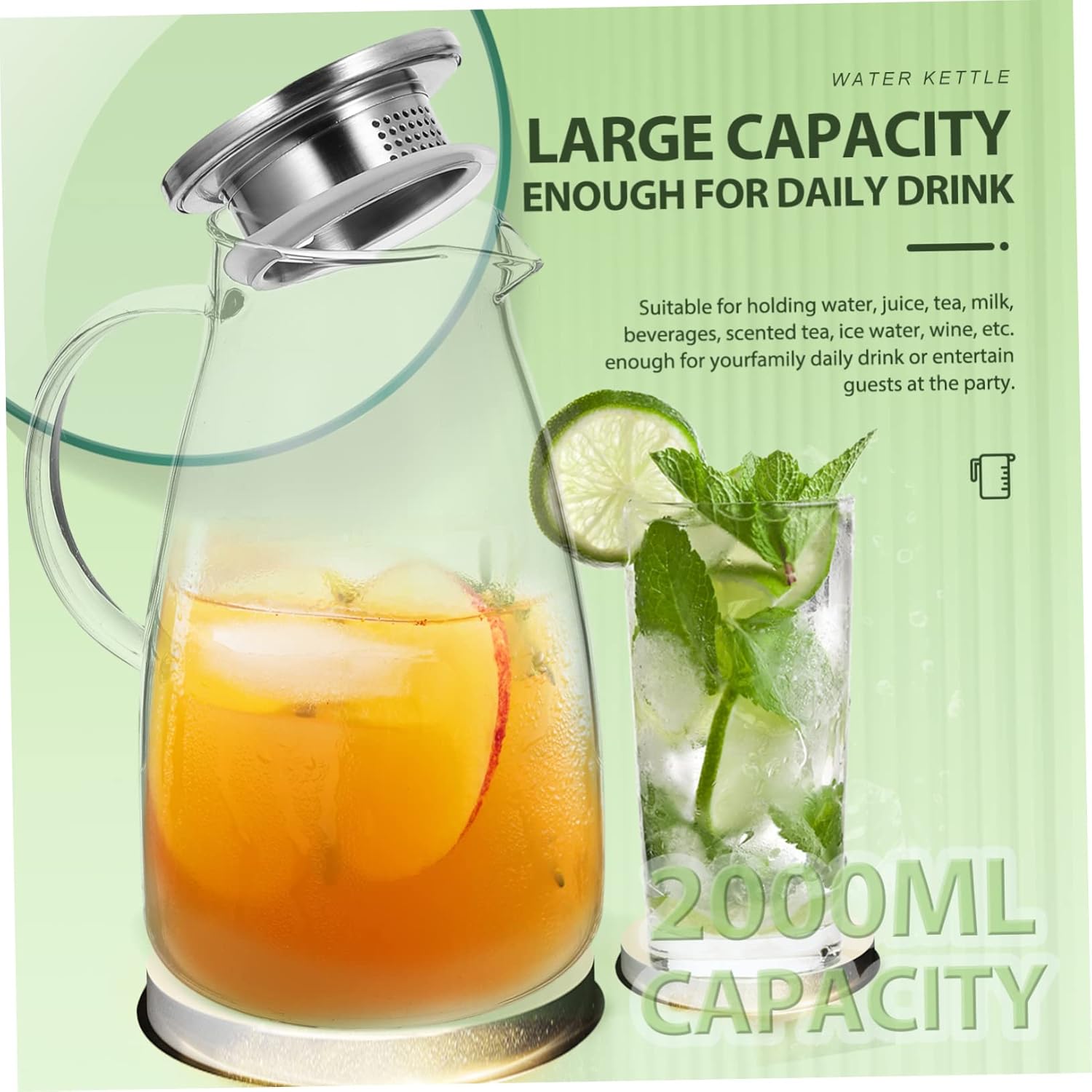 Transparent Electric Kettle Water Boiler Borosilicate Pitcher Filter for Hot Cold Beverages Portable Design for Home Party Use