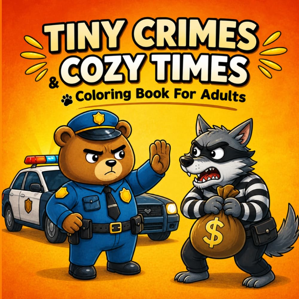 Tiny Crimes & Cozy Times Coloring Book for Adults: Easy & Clear Designs for Stress Relief – Funny Animal Scenes with Playful Trouble Moments (Cozy Crime Coloring Series)