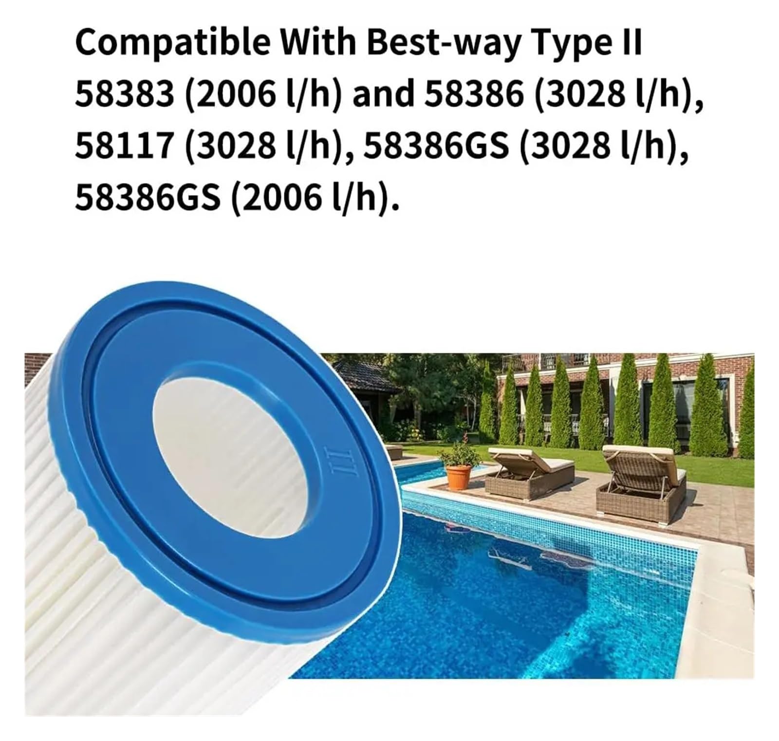 Cartuccia Filtro Tipo II, Cartuccia Filtro For Spa Da Piscina, Compatibile Con Bestway Flowclear II, Compatibile Con Lay Z Spa, 58094, 58383, 58386, 58117, 58386GS(6PCS)