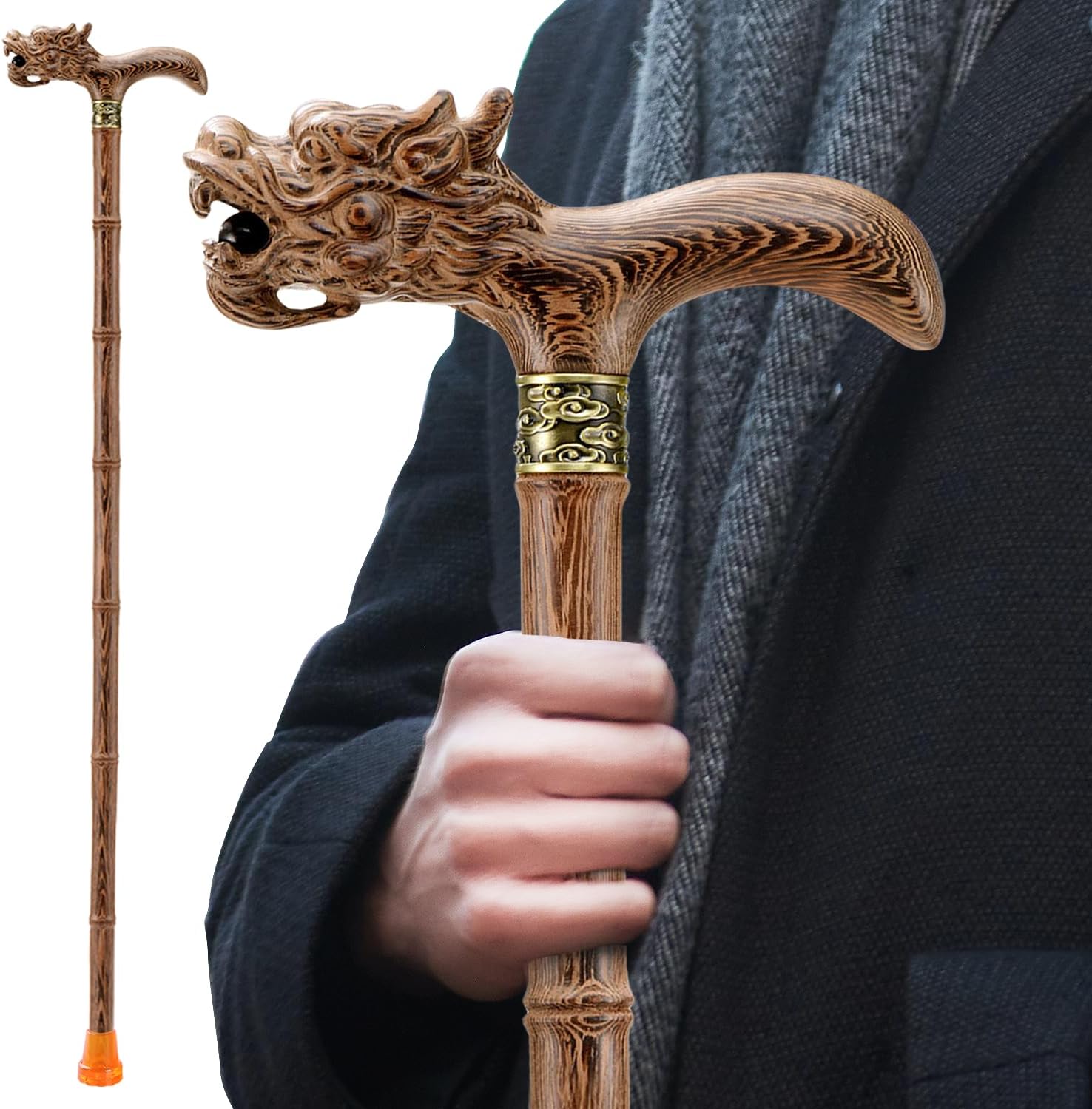 Wooden Cane, Hand Carved High-end Walking Cane for Men and Women, Lightweight Design Support Up to 500lbs Dragon Canes for Seniors, Suitable for Discerning Personal and Gift Use