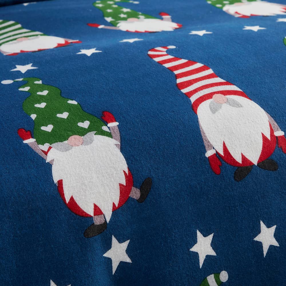 Fusion Set copripiumino natalizio Gnome per Natale, 100% cotone spazzolato,2 pezzi, per letto singolo, colore blu navy GFCNY11PZU