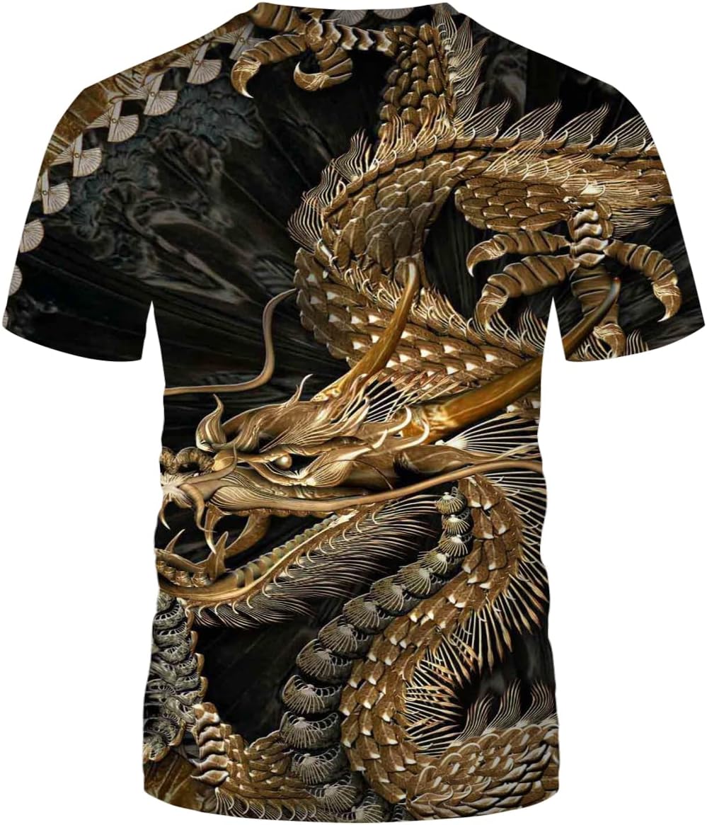 LAOLIUSN Men's Dragon T Shirt Summer Short Sleeve Tees Tops Animal Theme Shirt Anime Graphic Shirt - Image 3