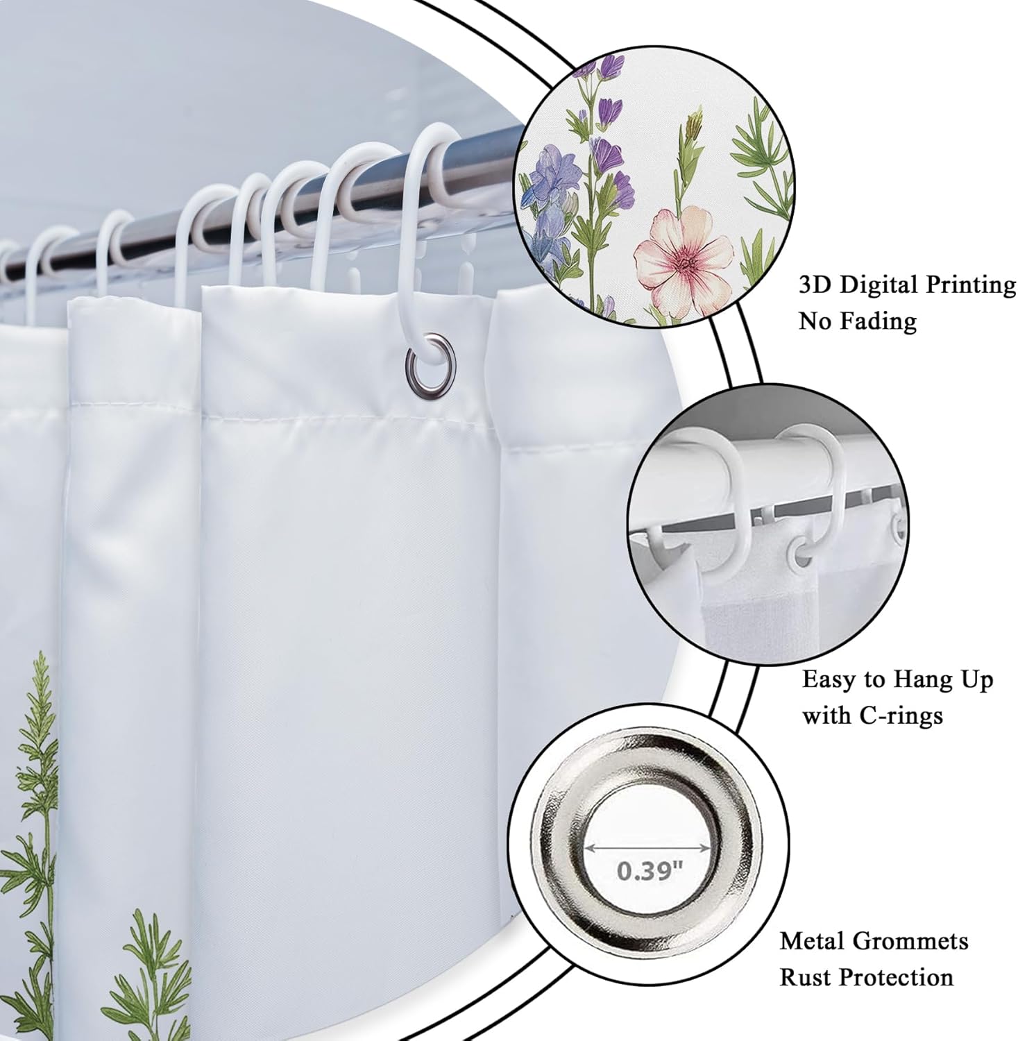Riyidecor Extra Long Shower Curtain for Bathroom Decor 72Wx84H Wildflower Floral Watercolor Flower Spring Botanical Plant Rustic Nature Art Printed Fabric Polyester Waterproof 12 Pack Plastic Hooks